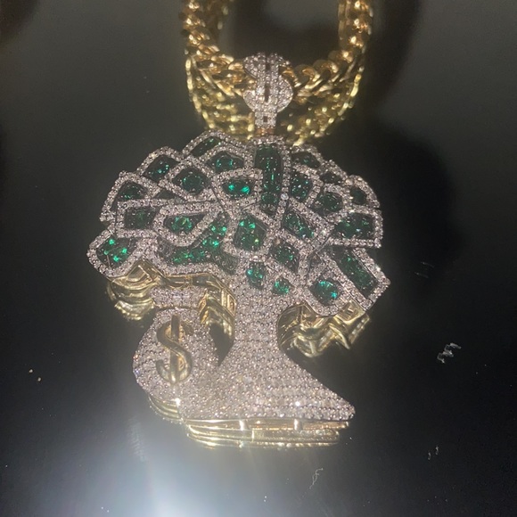 His and hers gold Money Tree pendants w/ real diamonds and Franco chains! - Picture 5 of 7